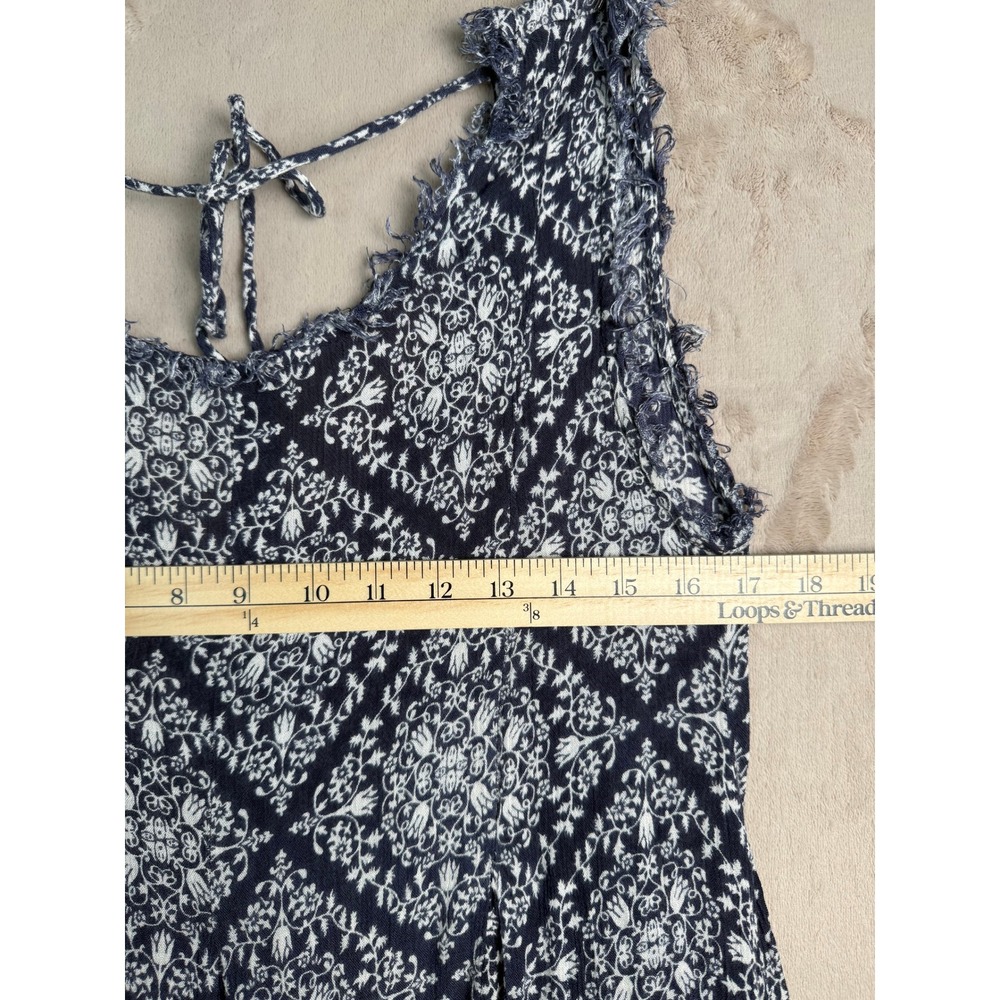 En Creme Boho Mandala Print Mini Dress Womens Medium Navy Blue Excellent Frayed - Picture 4 of 9